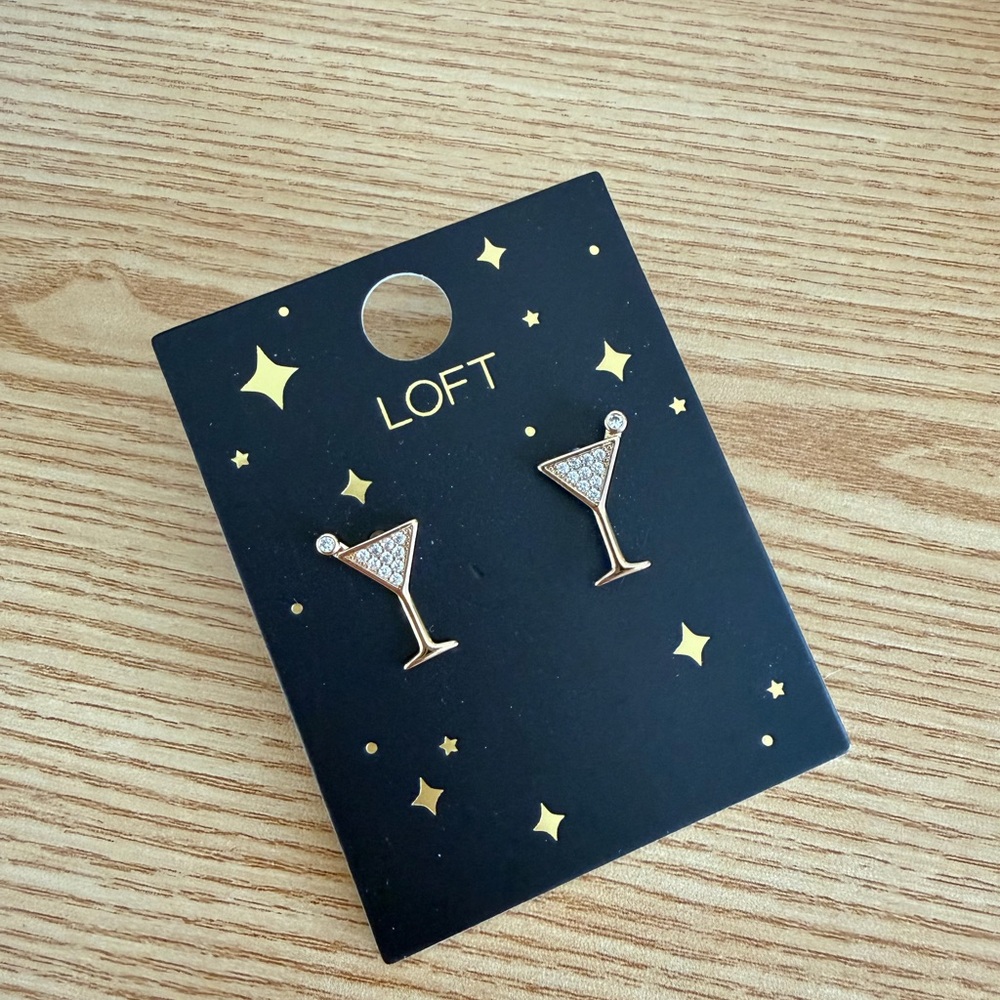 LOFT Gold Martini Glass Crystal Stud Earrings